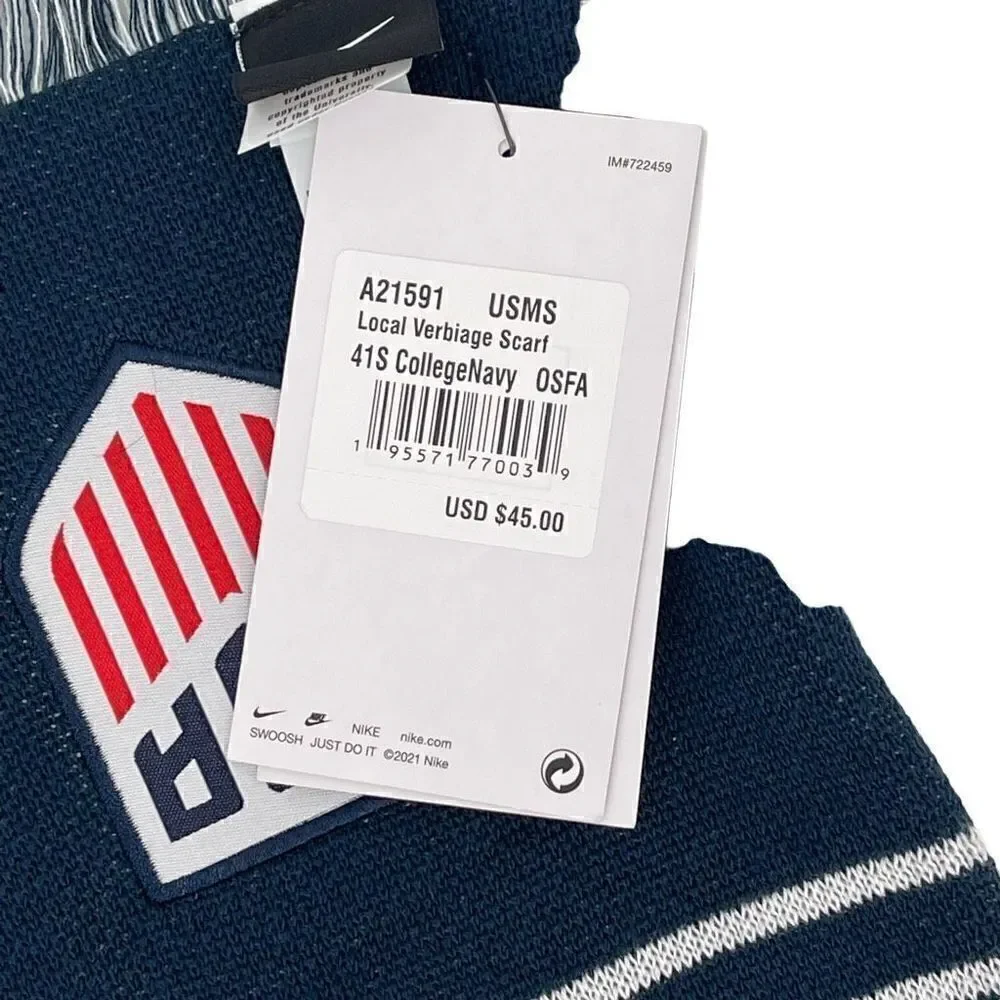 Nike USA Local Verbiage Scarf USMS Knit Fringe Blue White Unisex One Size‎